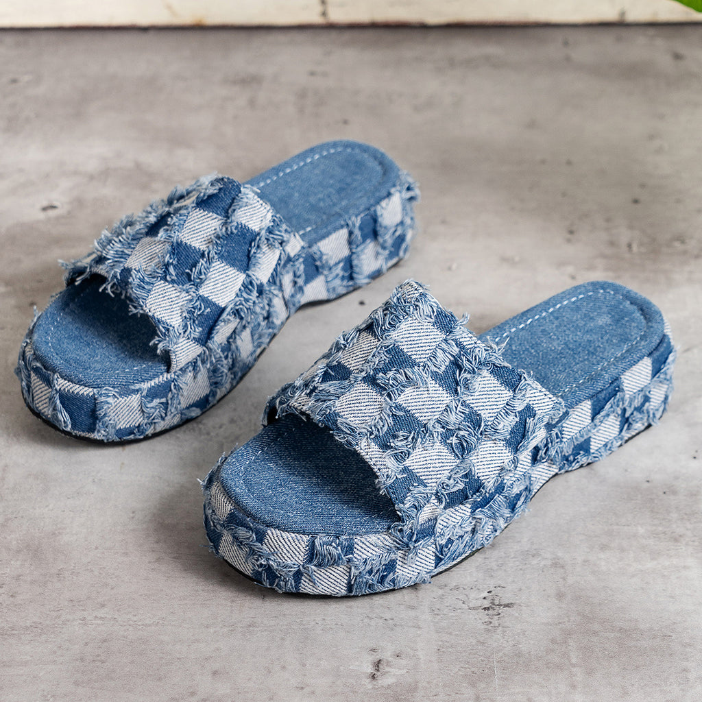 Denim-Pantoletten mit Keilabsatz – Bild 6 | LuxeStyle