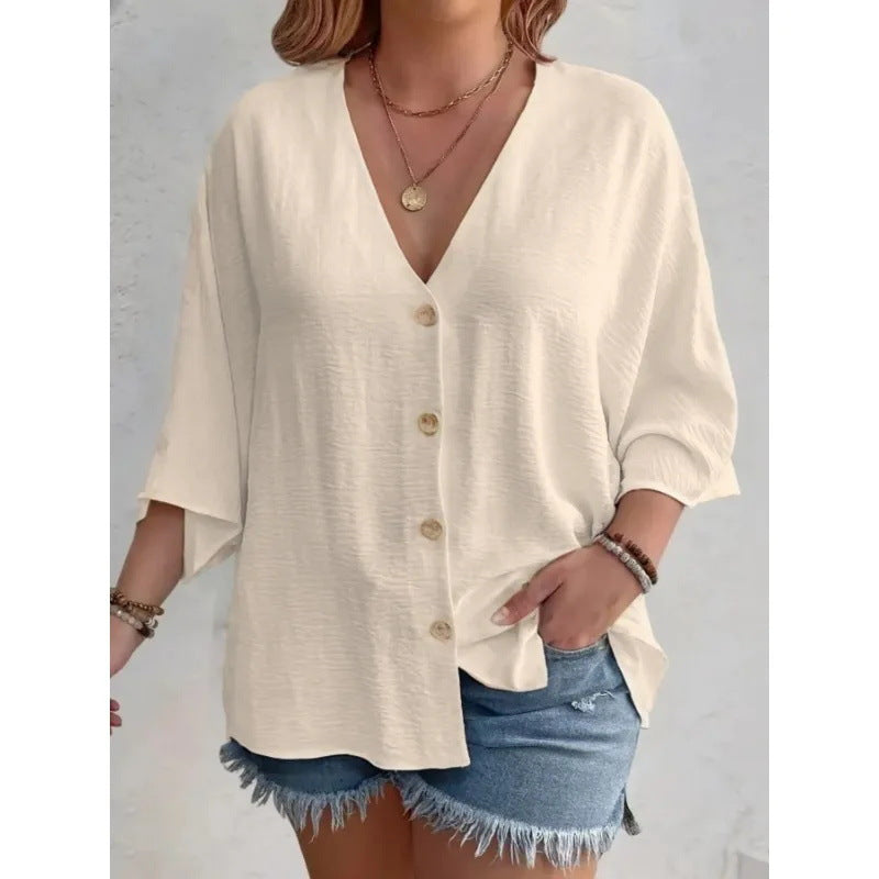Damen V-Neck Shirt mit 3/4-Fledermausärmeln