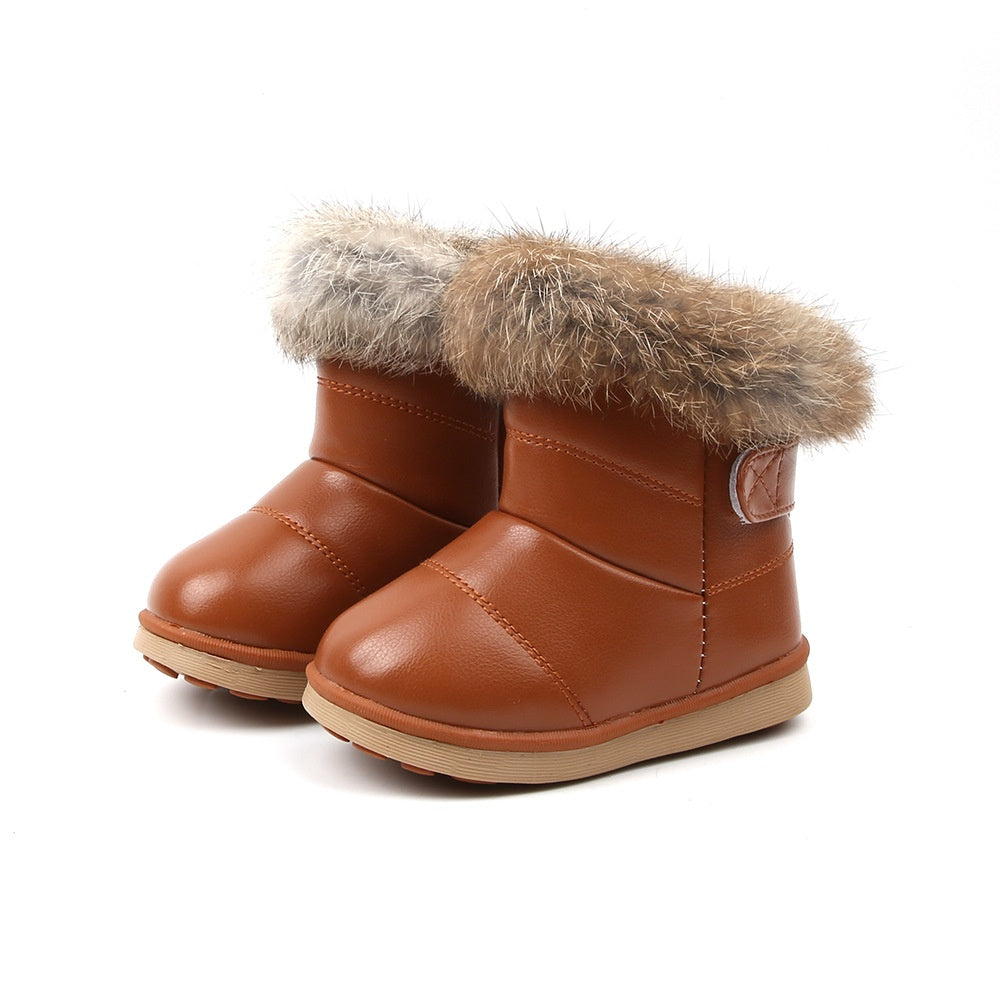 Wasserdichte Mädchen-Stiefel mit echtem Hasenfell