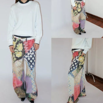 Bedruckte Twill-Hose mit weitem Bein
