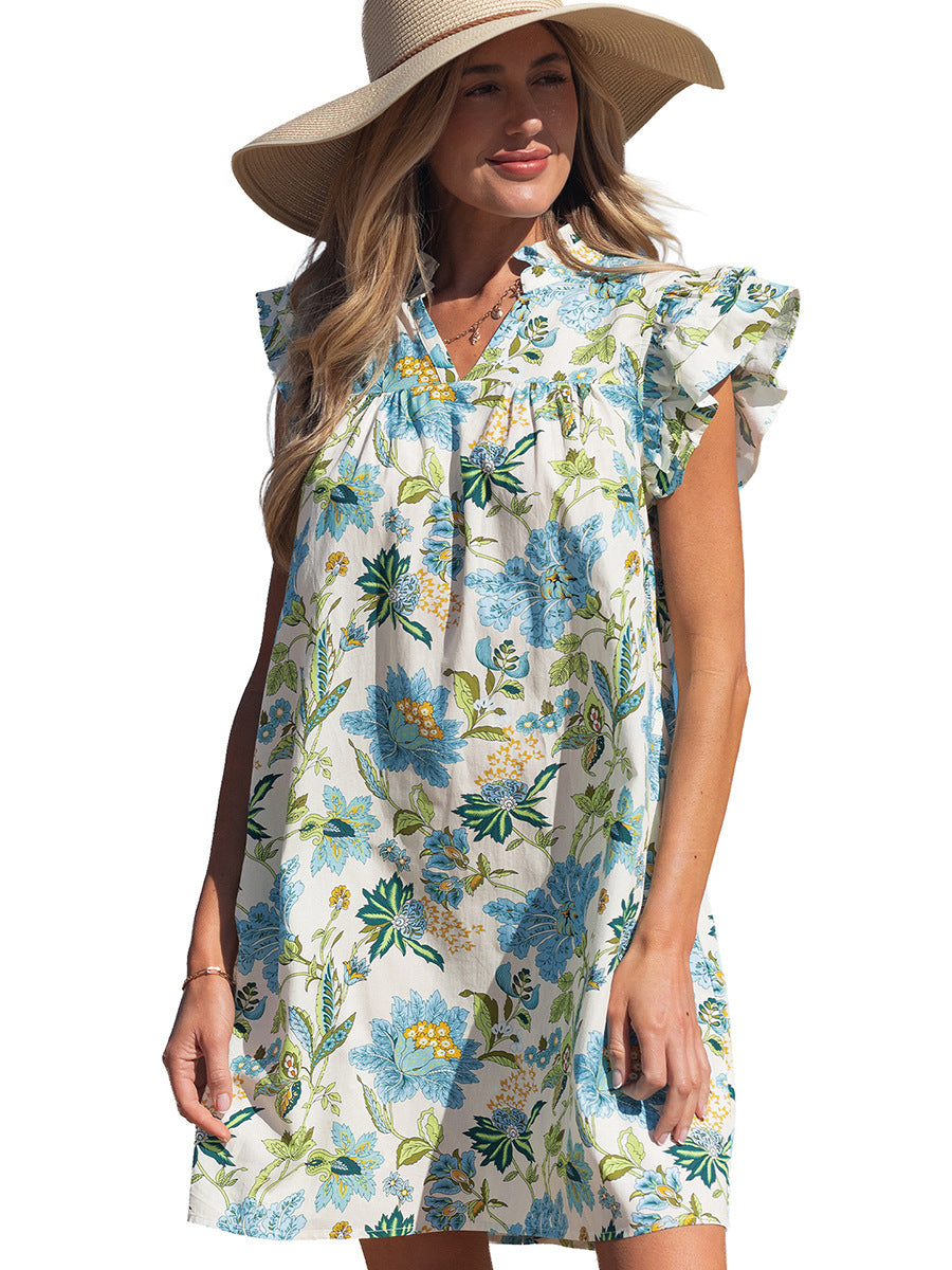 V-Ausschnitt Spitzenkleid mit Blumenmuster
