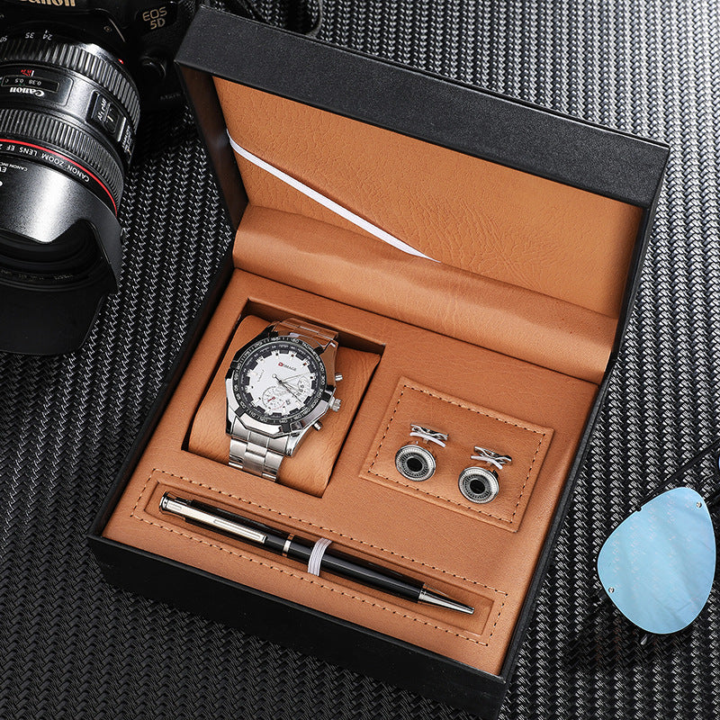 Quarz-Uhr mit Kalender, Manschettenknöpfen & Füller – Bild 4 | LuxeStyle
