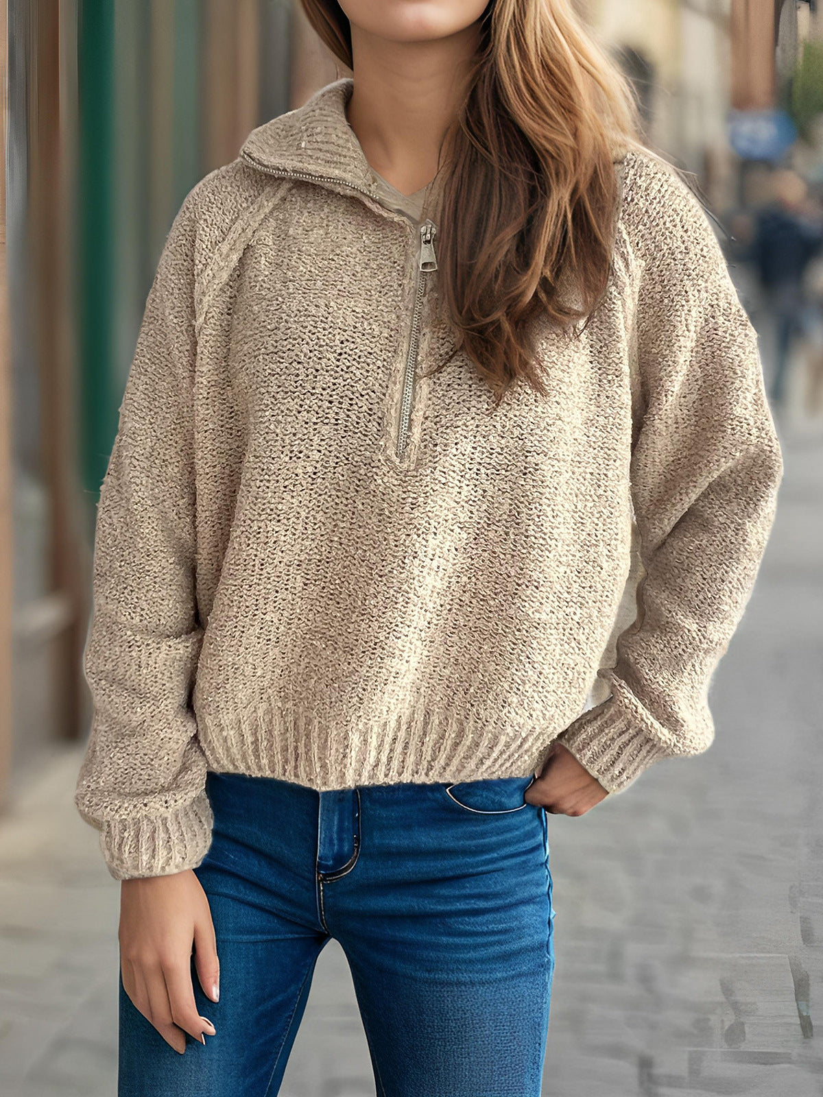 Pullover mit Reissverschluss und Reverskragen