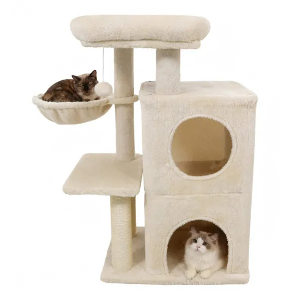 Beiger 33.5" Mehrstufiger Katzenbaum mit 2-stöckiger Wohnung