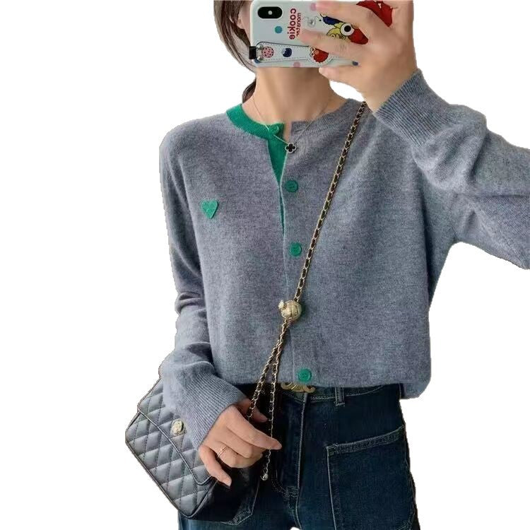 Koreaner Stil Liebesmotiv Patchwork Langarmshirt
