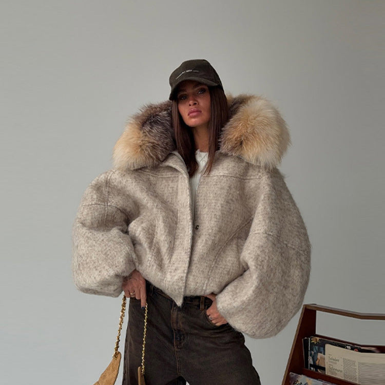 Damen-Kurzmantel mit grossem Pelzkragen – Bild 4 | LuxeStyle