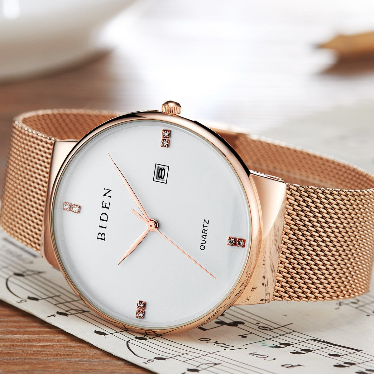 Kalender-Mesh-Gurt Armbanduhr Herren wasserdicht