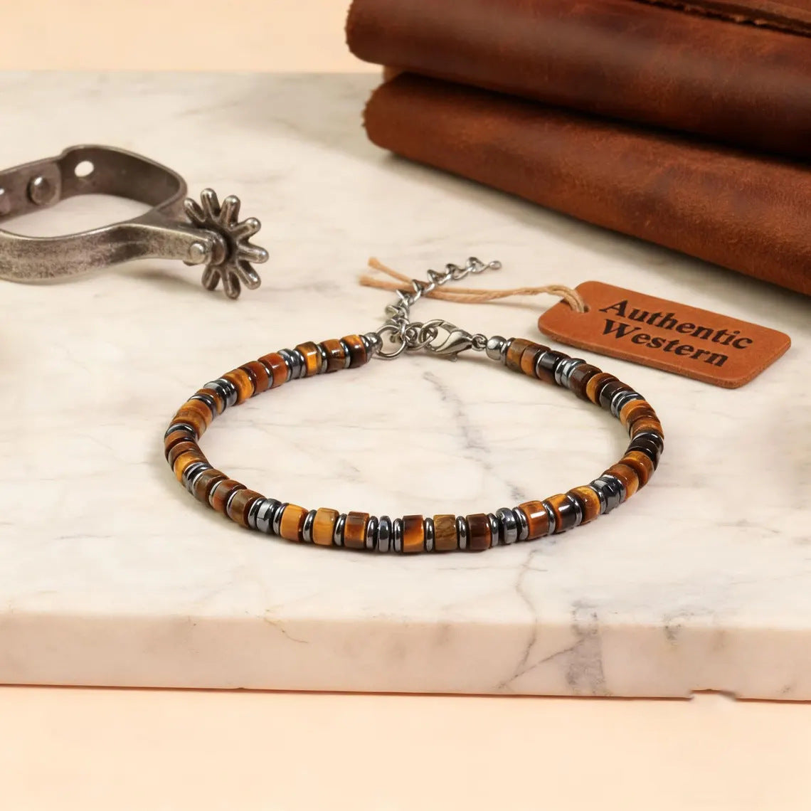Tigerauge-Armband «Savana», Naturstein doppelreihig – LuxeStyle