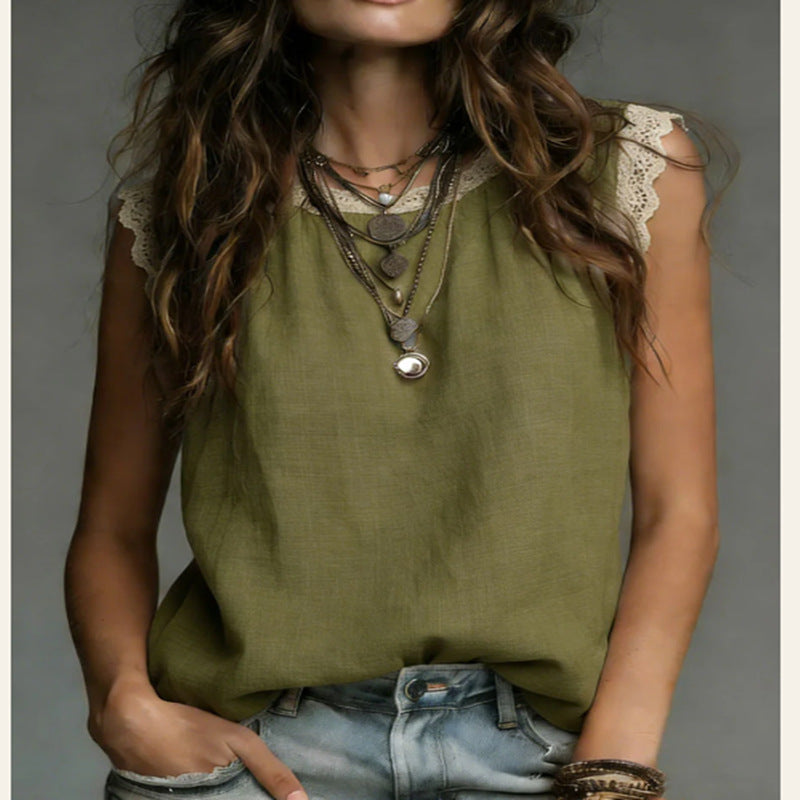 Ärmelloses Leinen-Baumwoll-Shirt mit Spitze – Bild 11 | LuxeStyle
