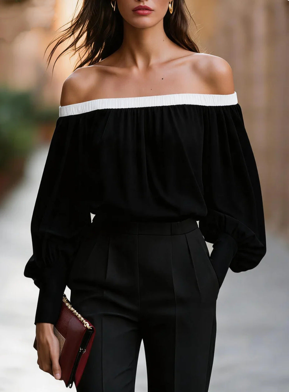 Elegantes Off-Shoulder Langarm-Top mit Laternenärmeln