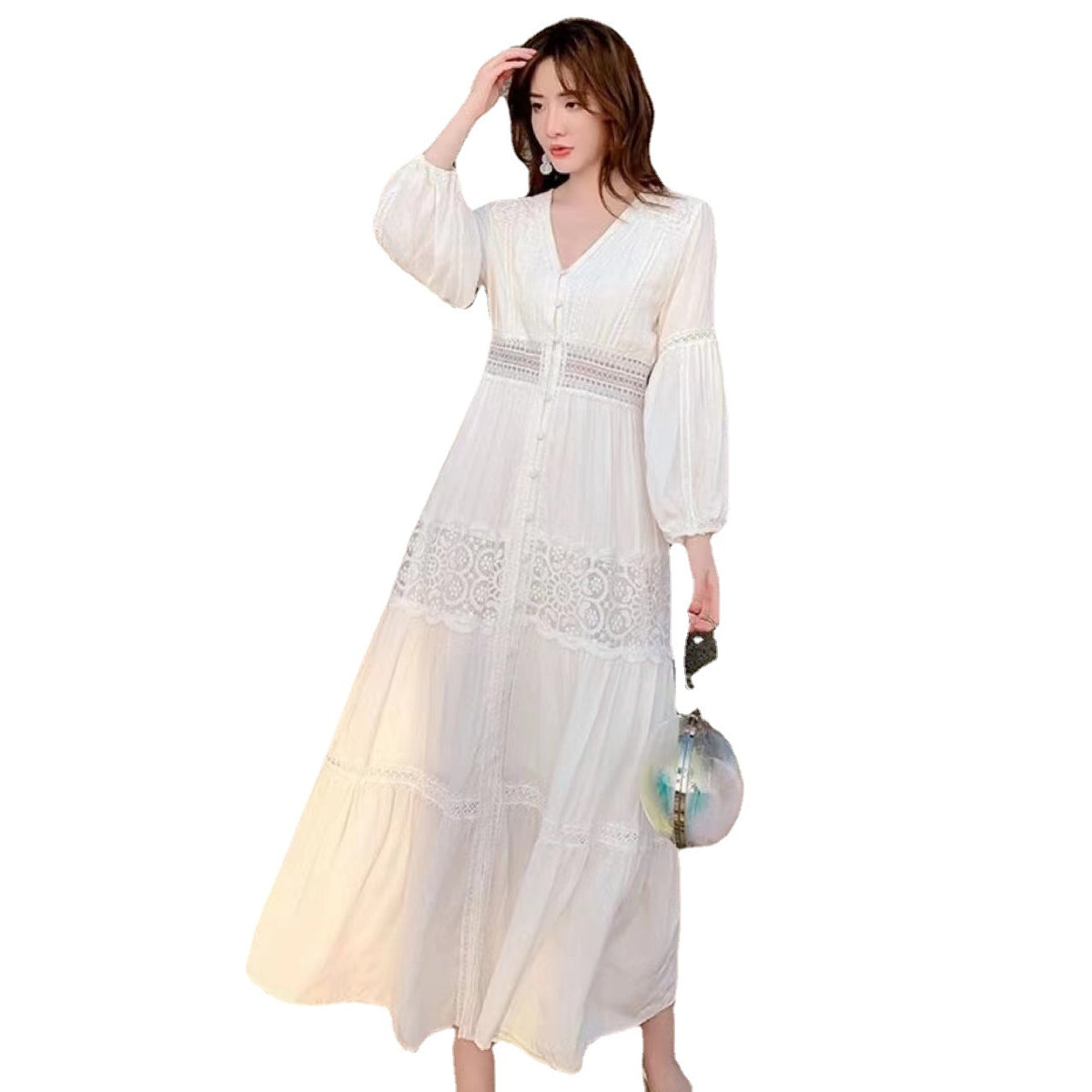 Elegantes V-Neck Maxikleid mit Spitze – Bild 5 | LuxeStyle