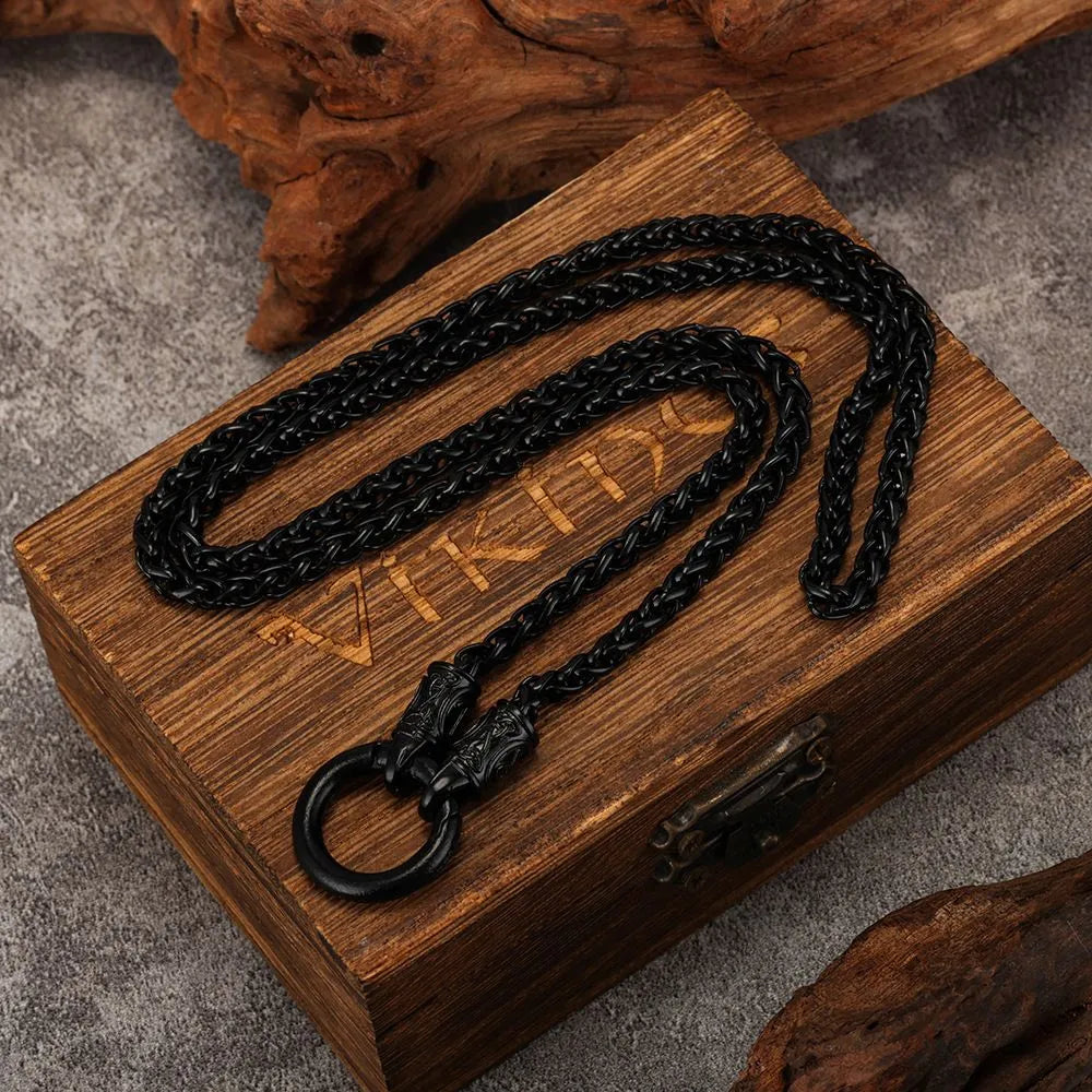 Herren-Halskette Fenrir Edelstahl Weizenkette schwarz