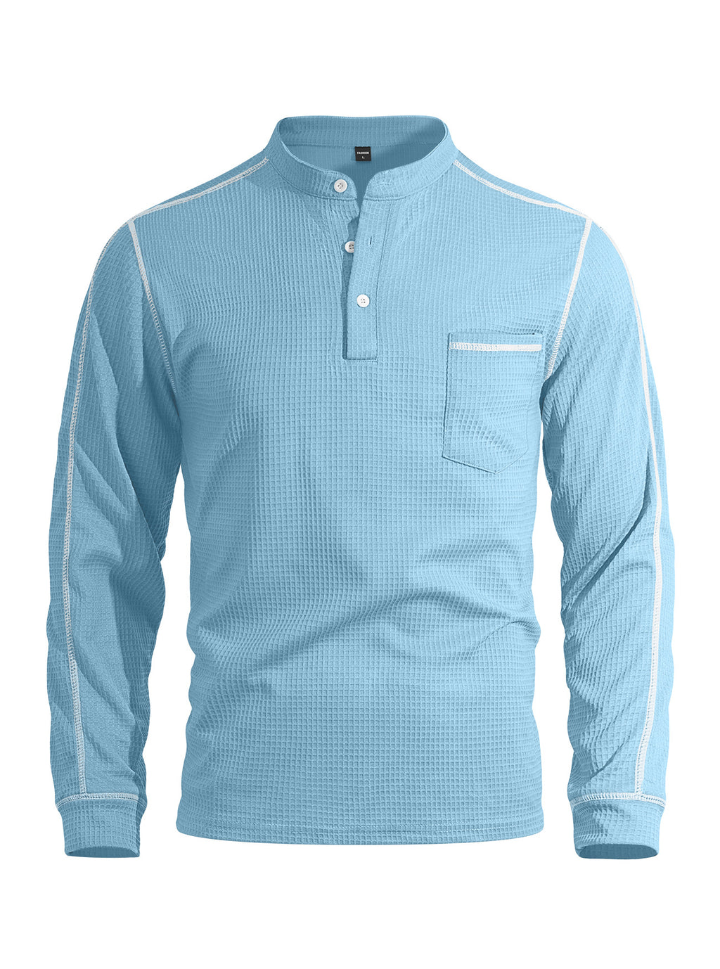 Herren Waffle Henley Langarm-Polo – Ansicht 8