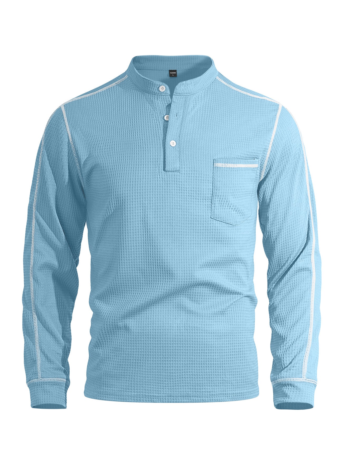 Herren Waffle Henley Langarm-Polo – Ansicht 8
