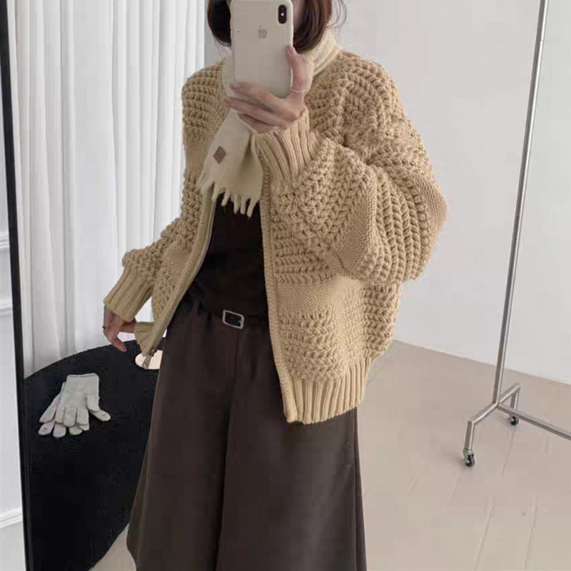 Retro Strickpullover mit Reissverschluss