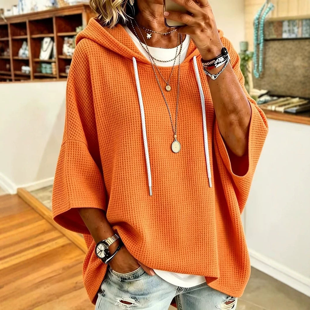 Waffelstrick Kapuzenpullover mit Kordelzug