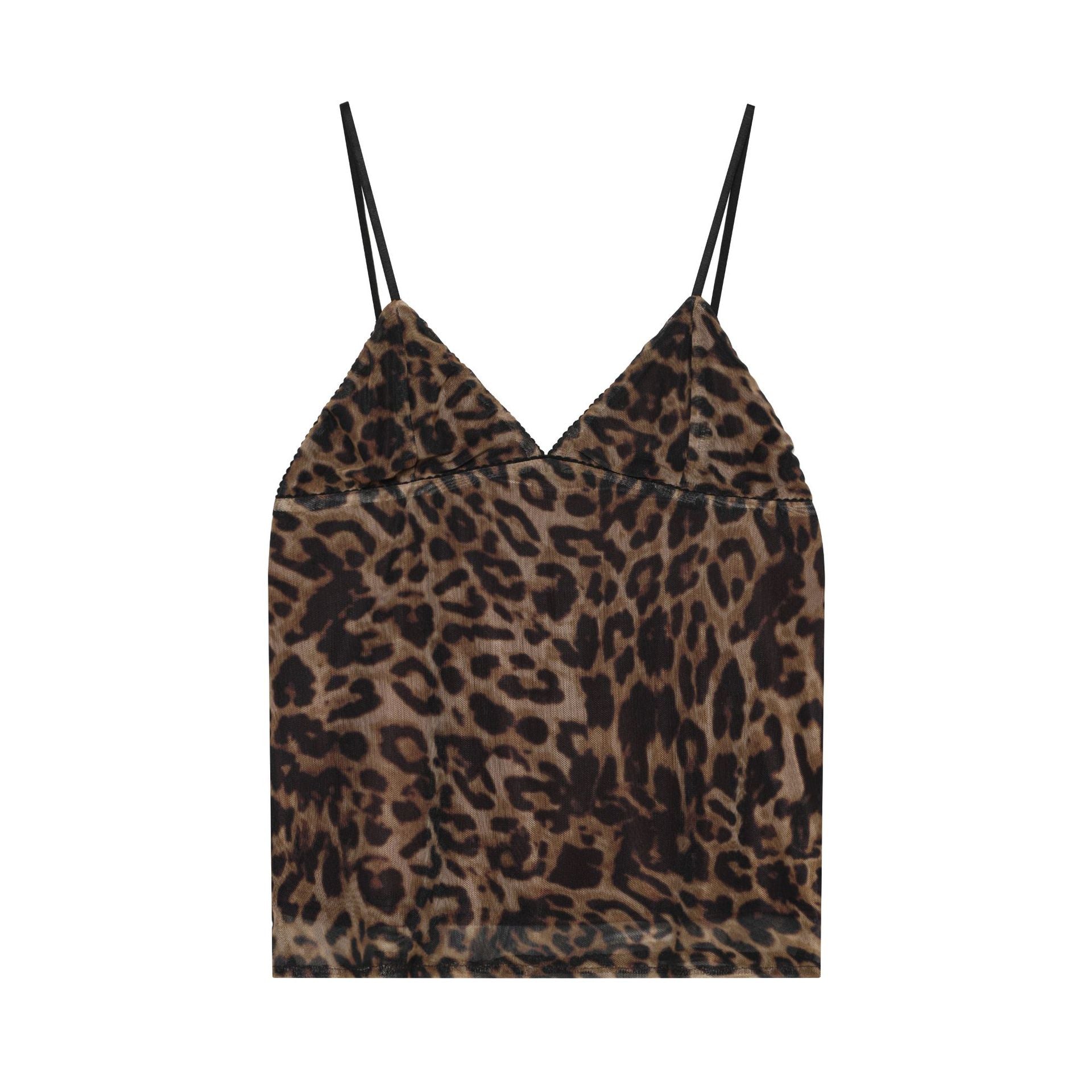 Leoparden-Print Seiden-Netz V-Neck Camisole