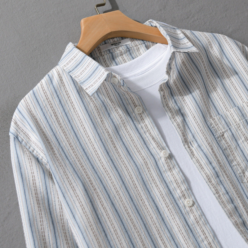 Gestreiftes Langarmhemd im japanischen Casual-Stil – Bild 4 | LuxeStyle