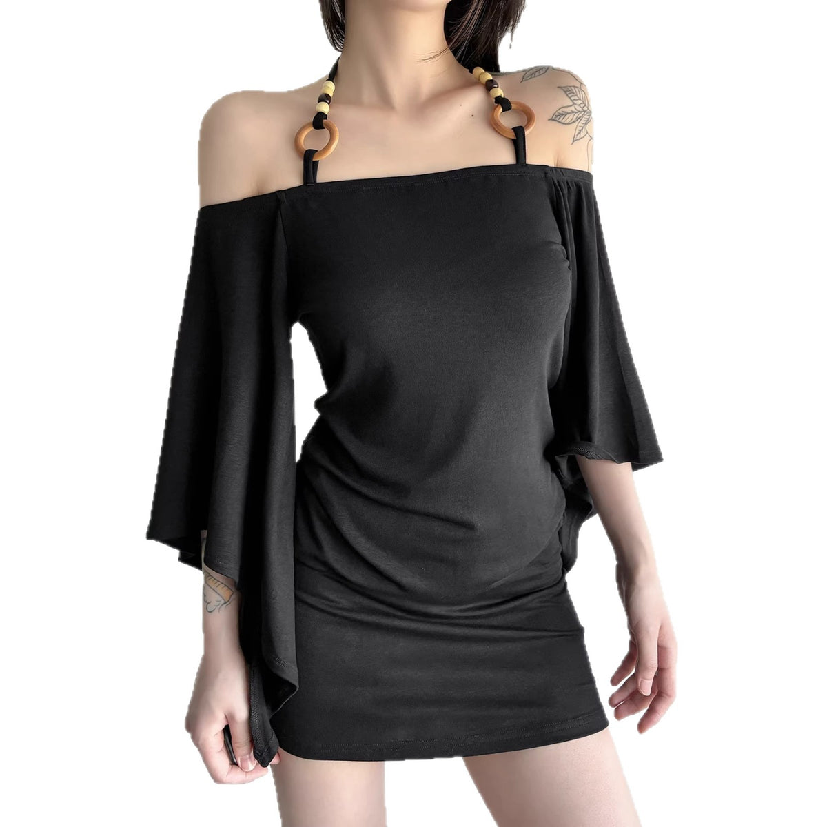 Retro Off-Shoulder T-Shirt mit ausgestellten Ärmeln | LuxeStyle