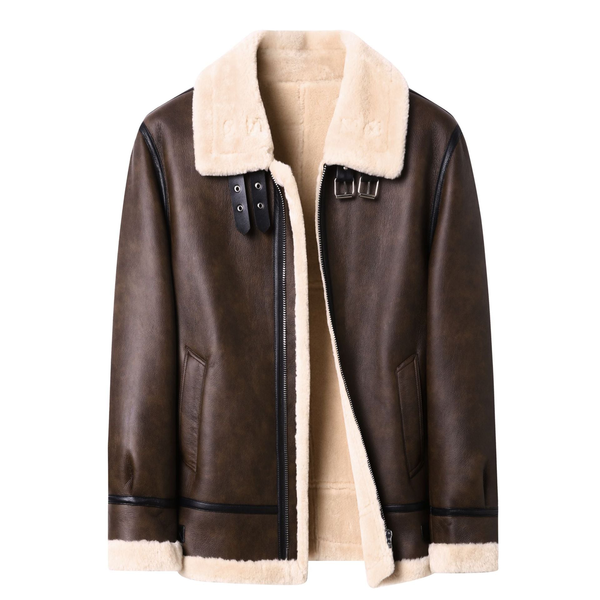 Kurze Shearling-Jacke für Herren mit Fellfutter – Ansicht 6