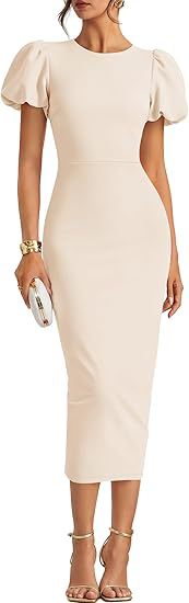 Puffärmel Slim Fit Sheath Kleid Elegant Midi