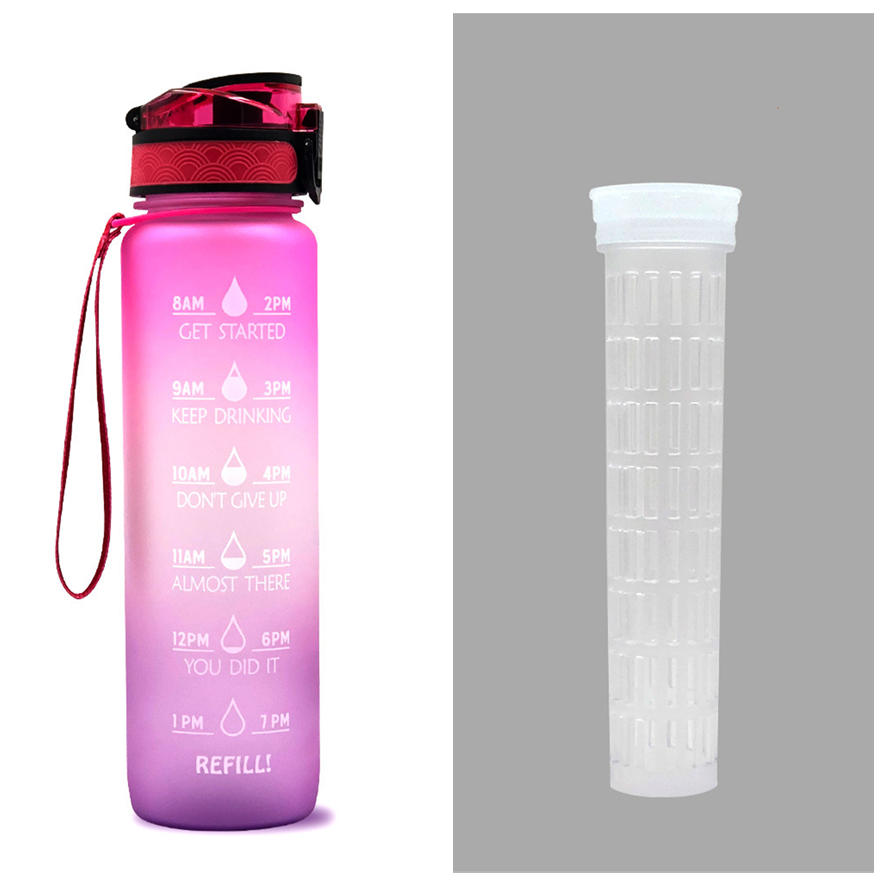 Motivierende Wasserflasche mit Zeitmarken, 1L, leckdicht