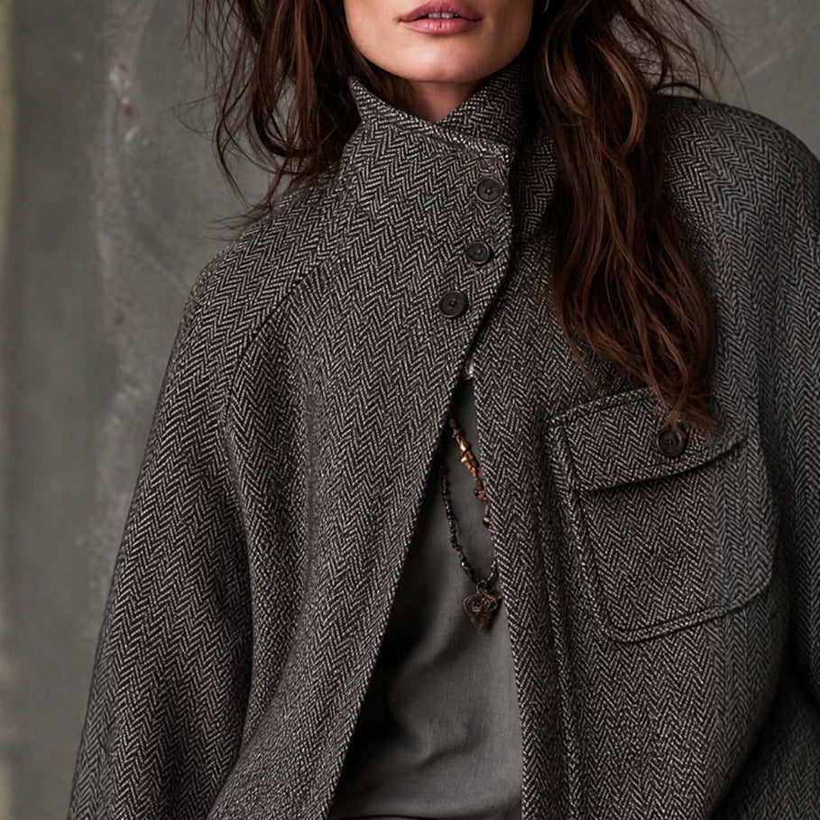 Oversized Fischgrat-Wollmantel für Damen – Bild 2 | LuxeStyle
