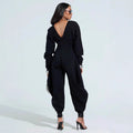 Bodycon Jumpsuit mit V-Ausschnitt und Puffärmeln