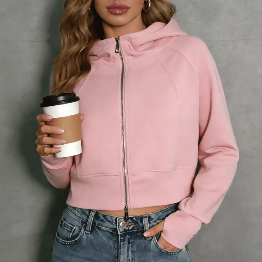 Retro Kapuzen-Sweatshirt mit Doppelreissverschluss