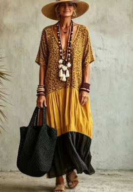 Langes Casual-Kleid mit Leo-Print und Color-Blocking – Bild 11 | LuxeStyle