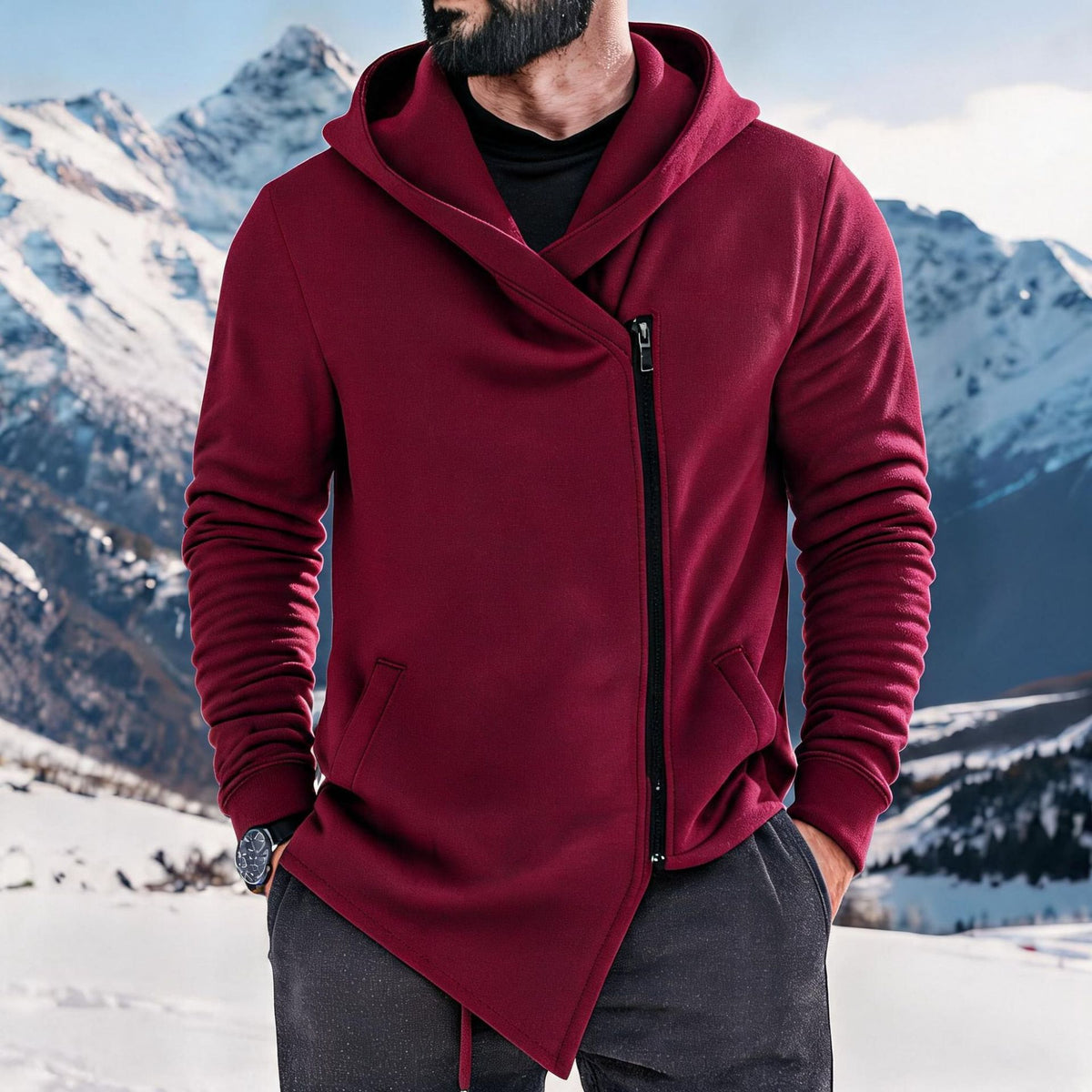 Fleece‑gefüllter Hoodie mit Schrägreissverschluss | LuxeStyle