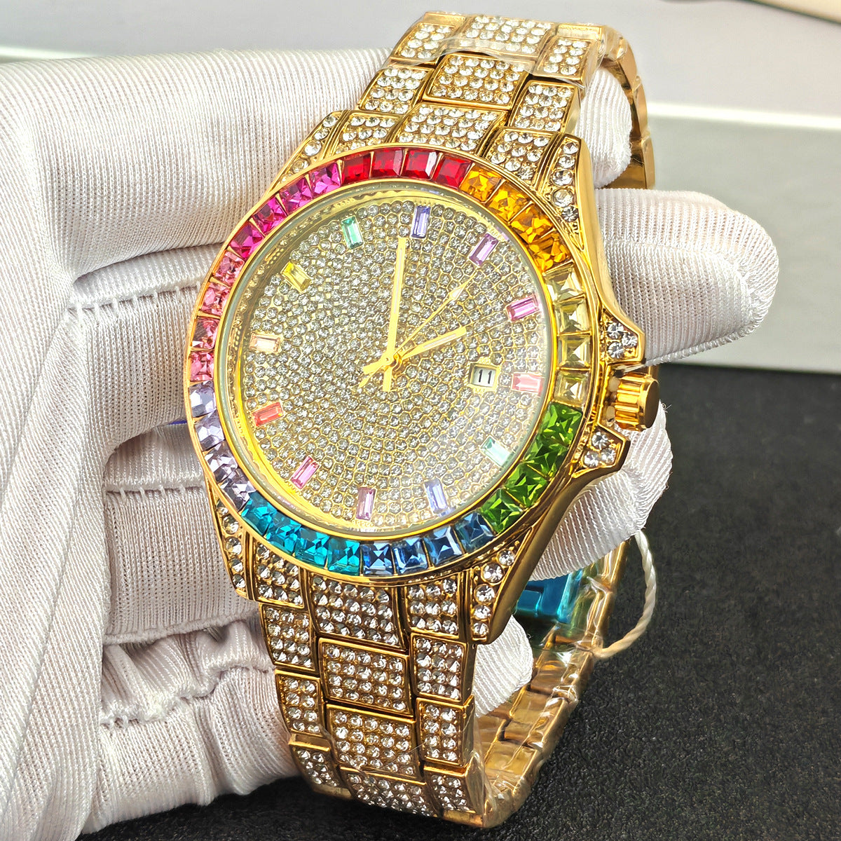 Hip-Hop Strass-Uhr Herren Gold/Silber – Bild 4 | LuxeStyle