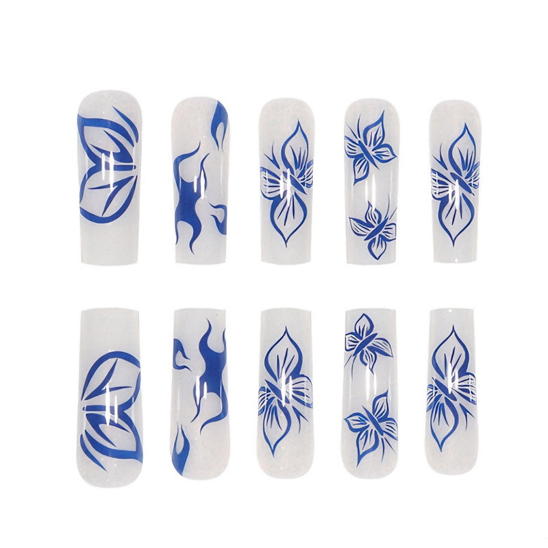 Blaue Schmetterlings-Kunstnägel, lang – Ansicht 5