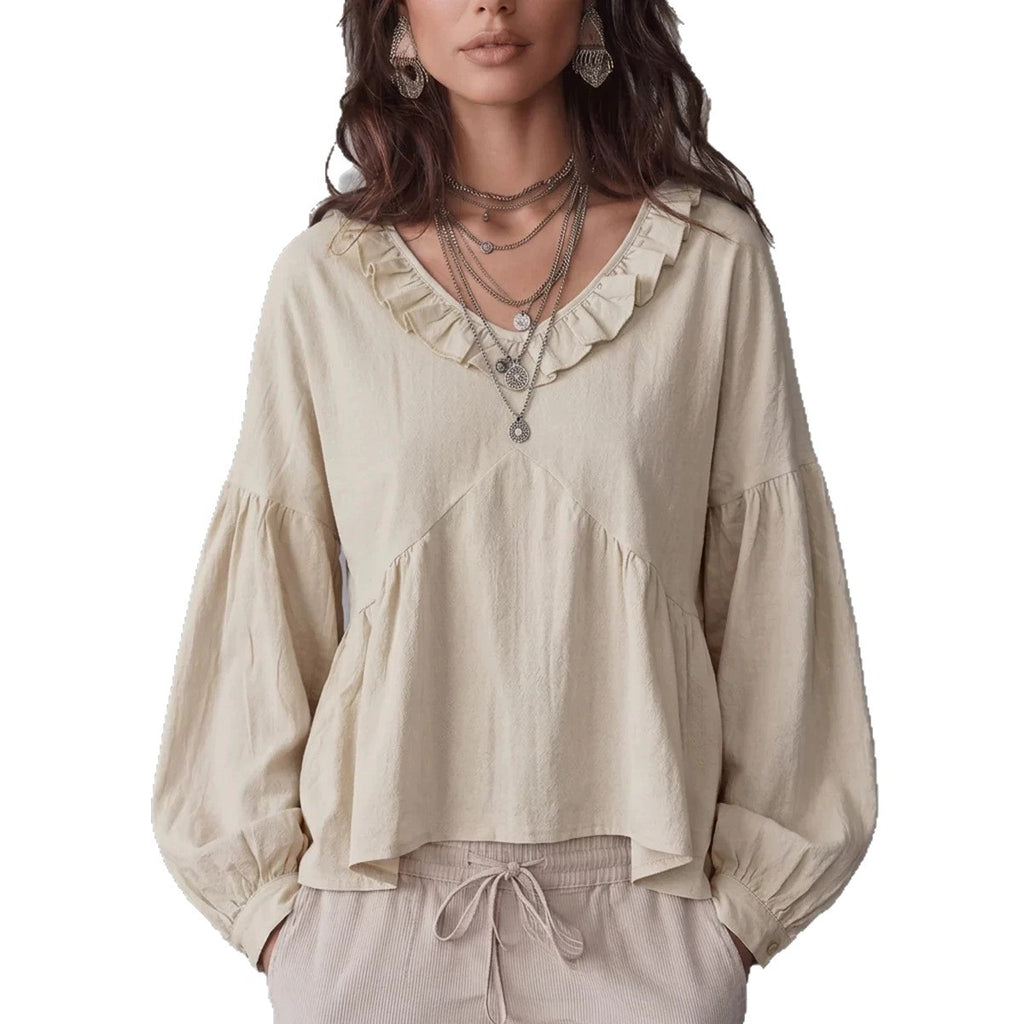 Vintage Bluse mit V-Ausschnitt und Spitze