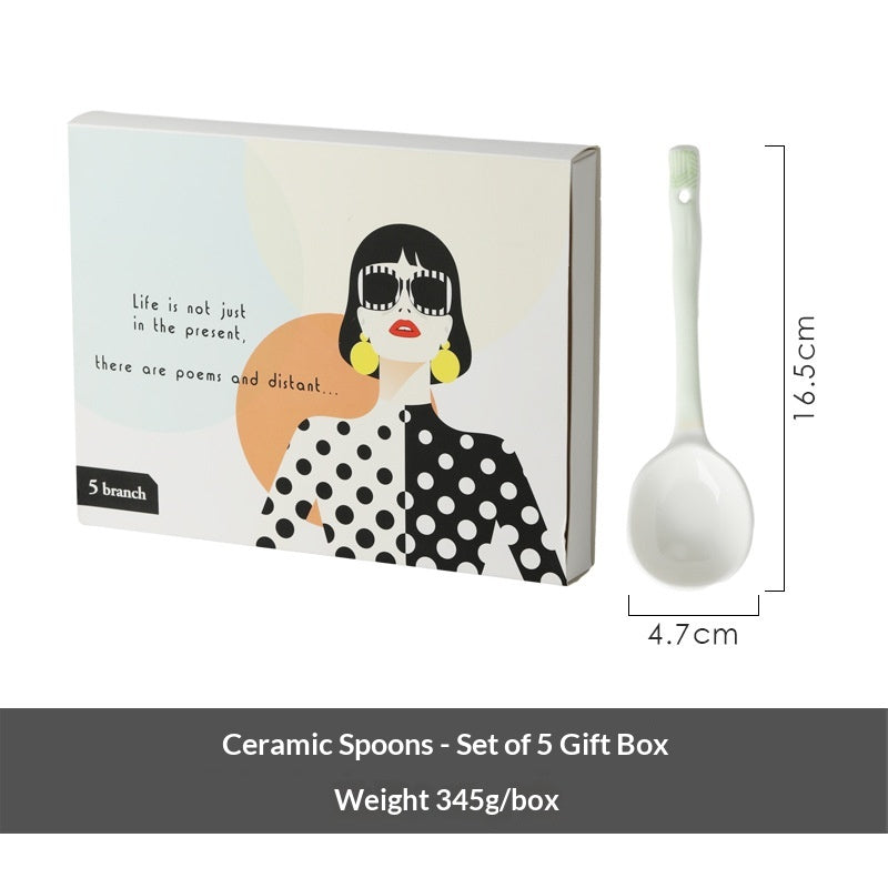 Keramik-Set: 5 Gabelpaare & 5 Löffel