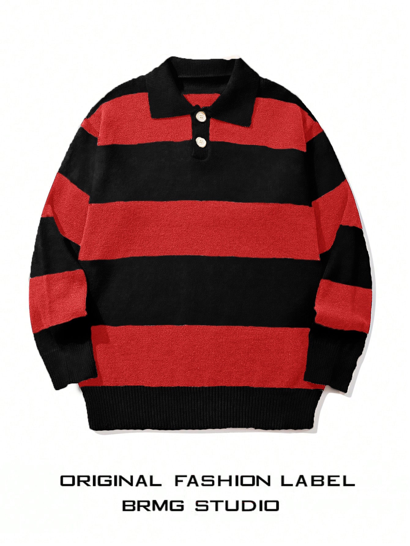 Herren Streifen Strickpullover mit Kontrastkragen