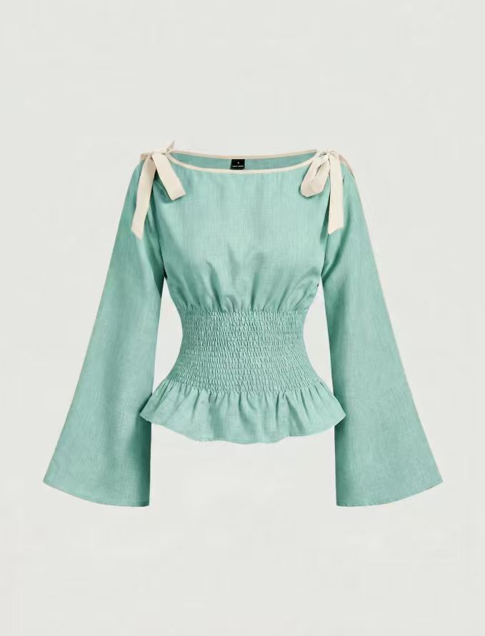Peplum-Bluse mit Schleifen-Details · Trompetenärmel