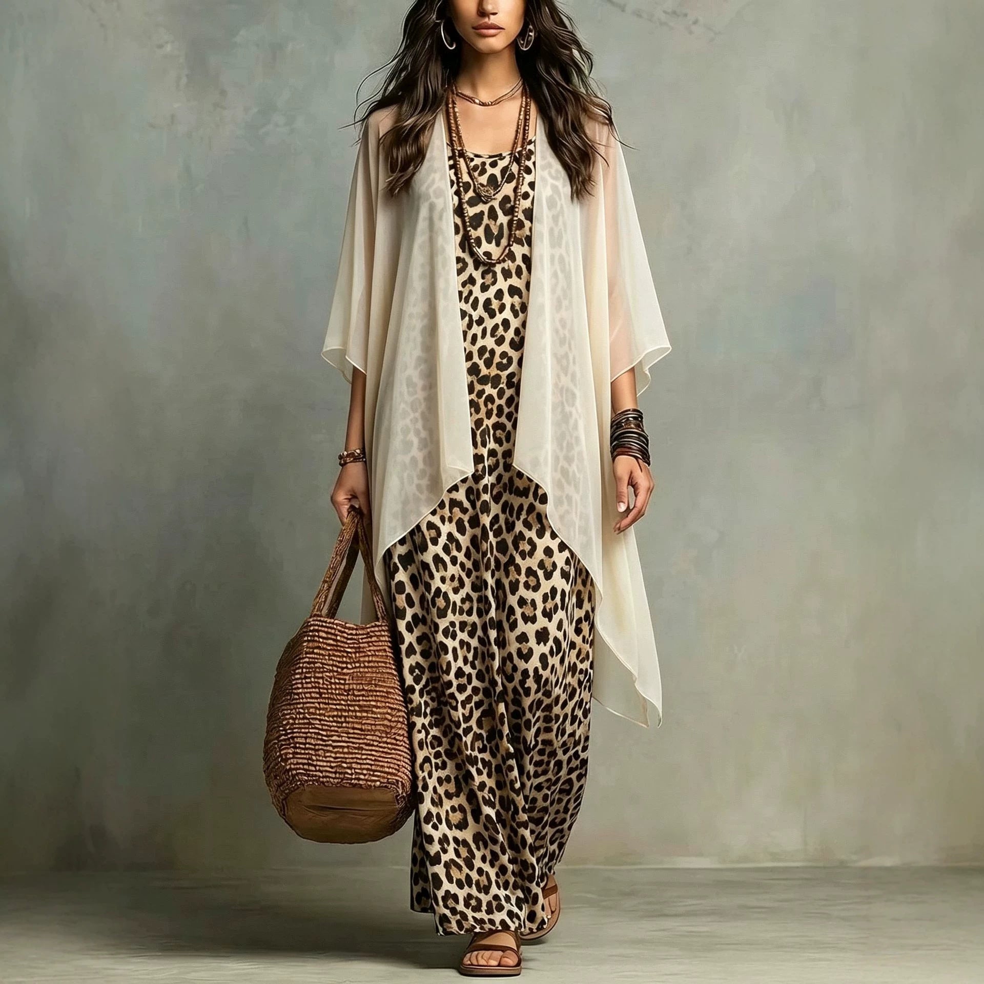 Leoparden-Print Trägerkleid Zweiteiler