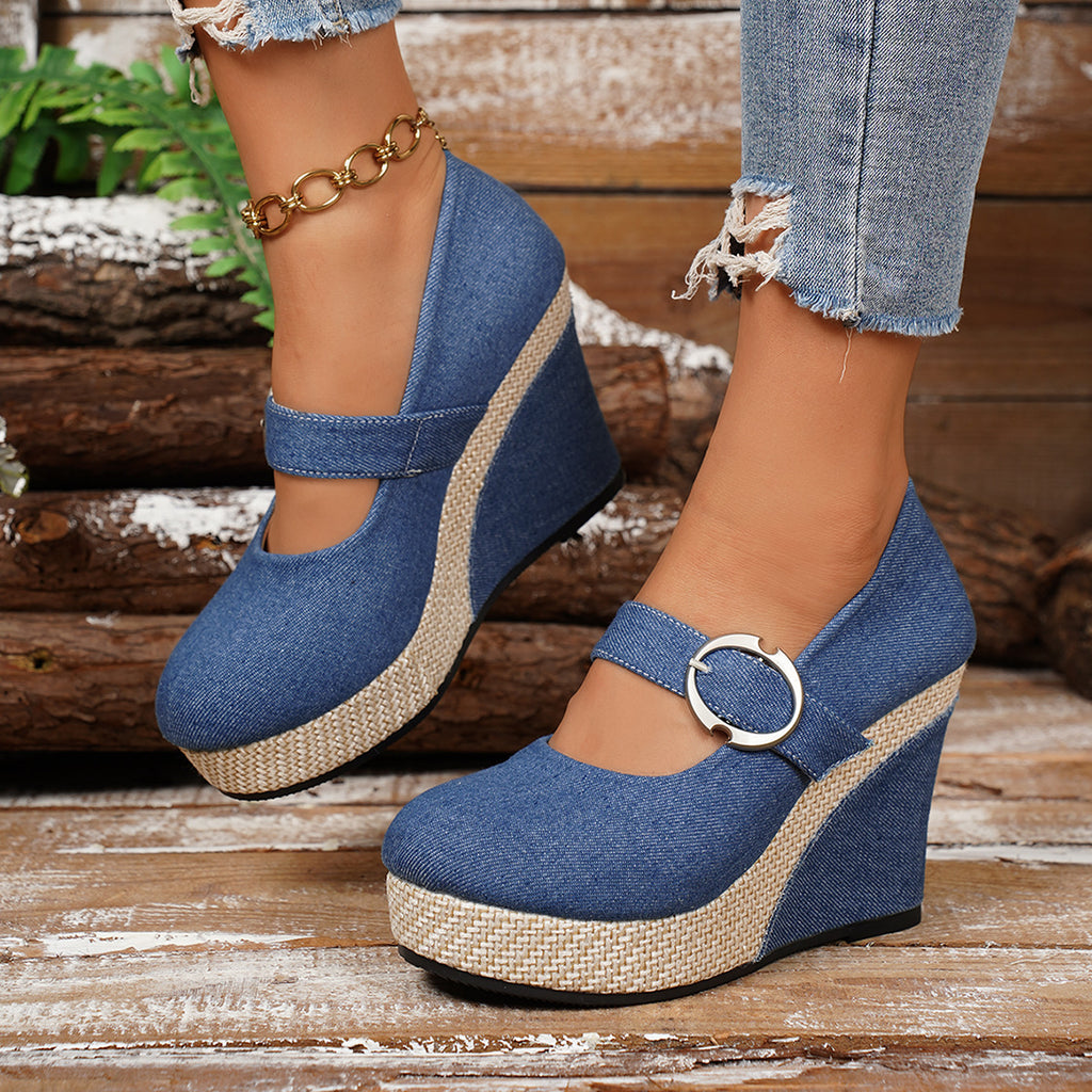 Damen Plateau-Pumps mit Keilabsatz