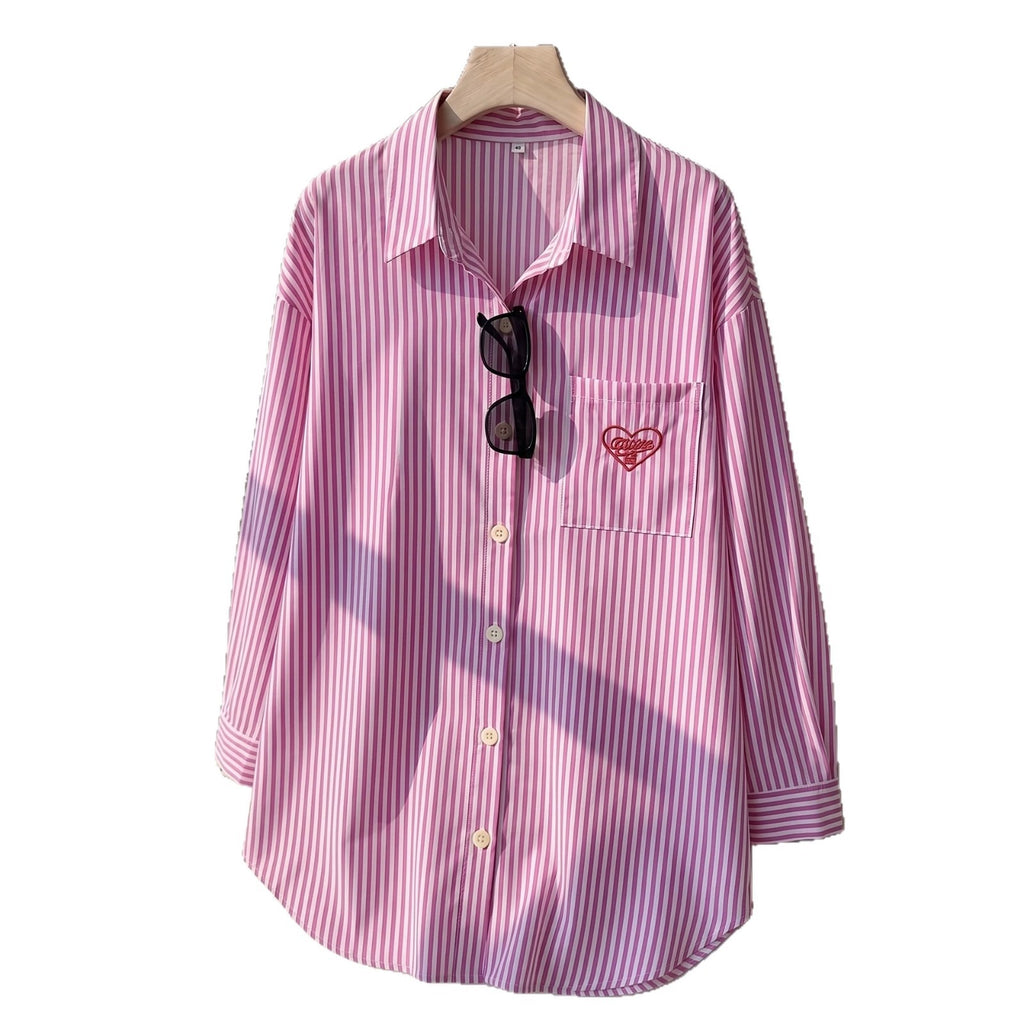 Langarmshirt mit Herz-Stickerei und Streifenmuster