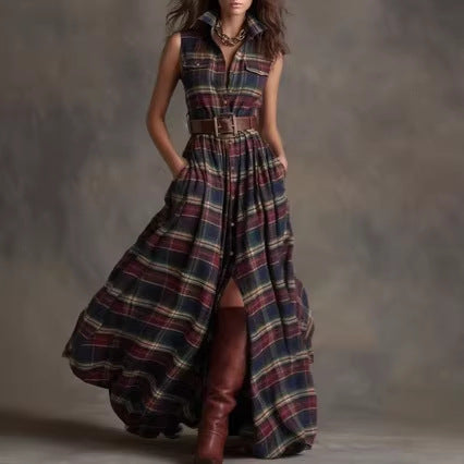 Retro Damen-Kleid mit Karomuster und Revers – Bild 3 | LuxeStyle