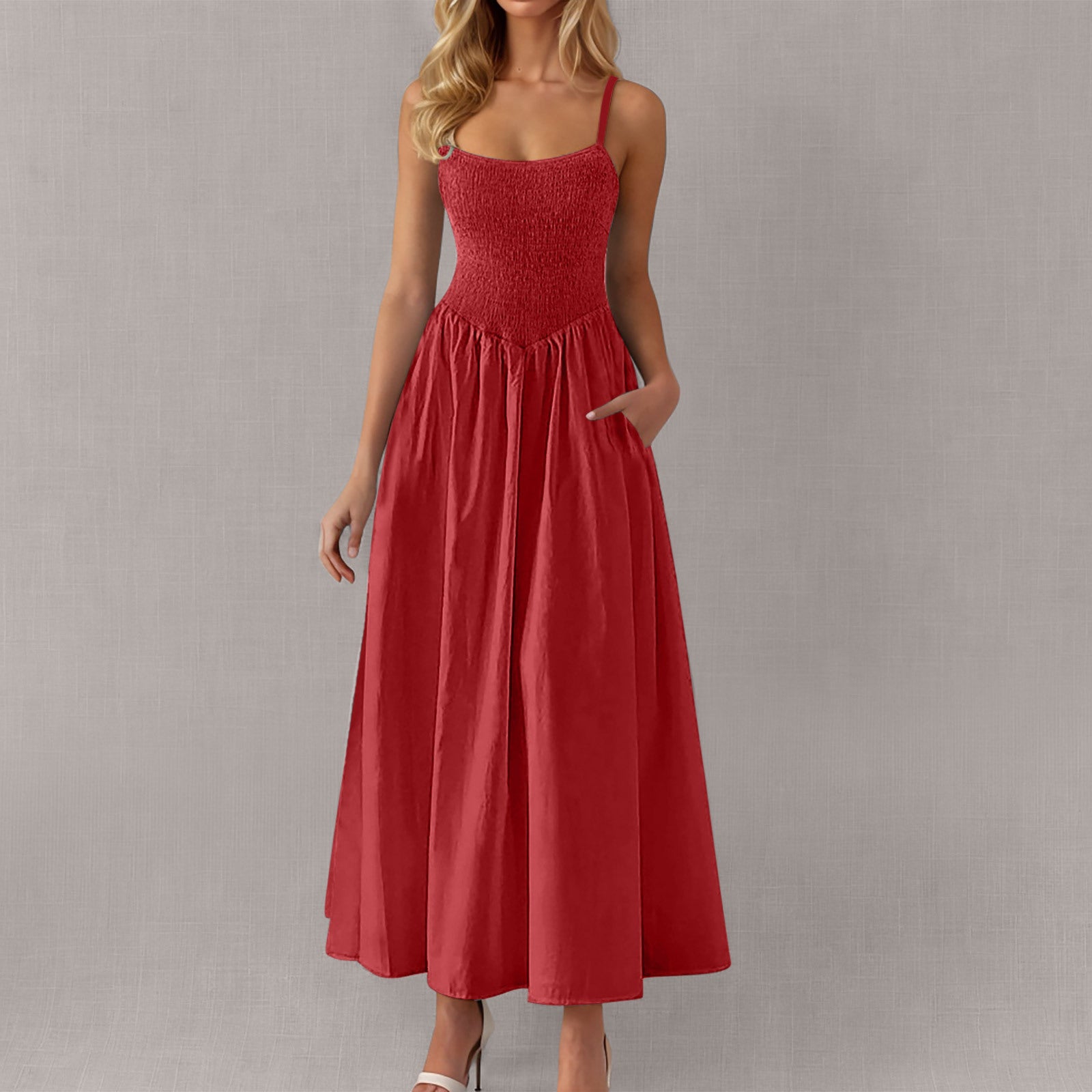 Verstellbares Rüschen-Trägerkleid mit Taschen