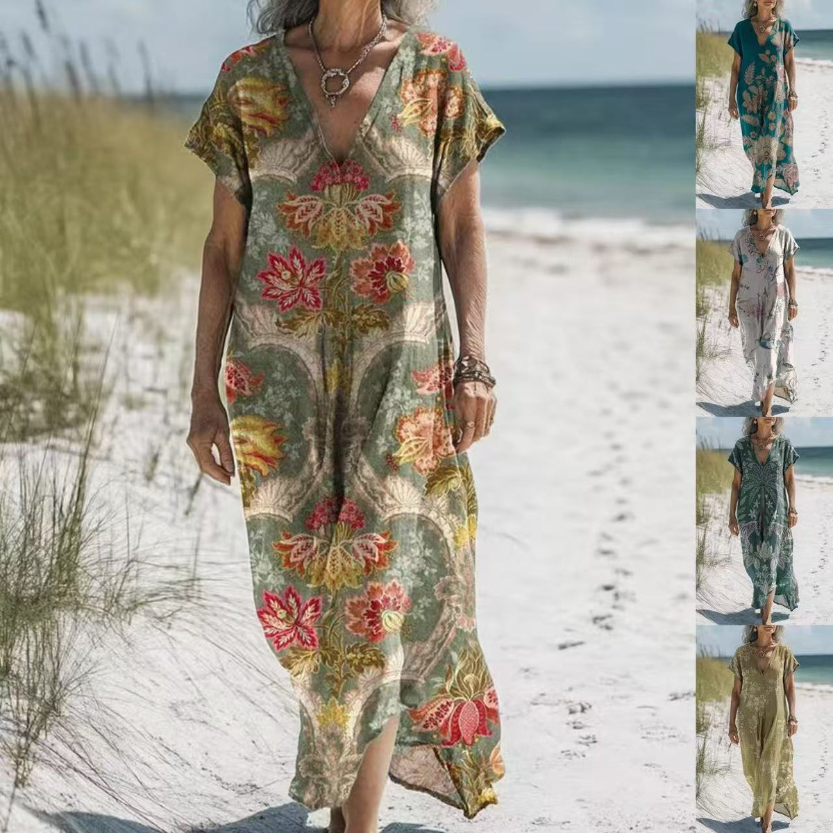 Retro-Print V-Ausschnitt Freizeitkleid – Bild 10 | LuxeStyle