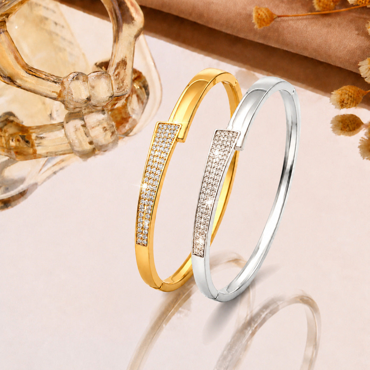 Titan-Stahl Armband mit Zirkonia