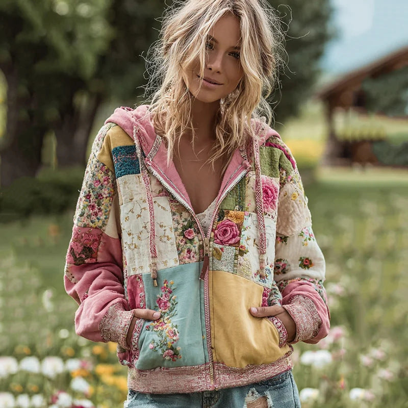 Kapuzen-Sweatshirt mit Blumenmuster
