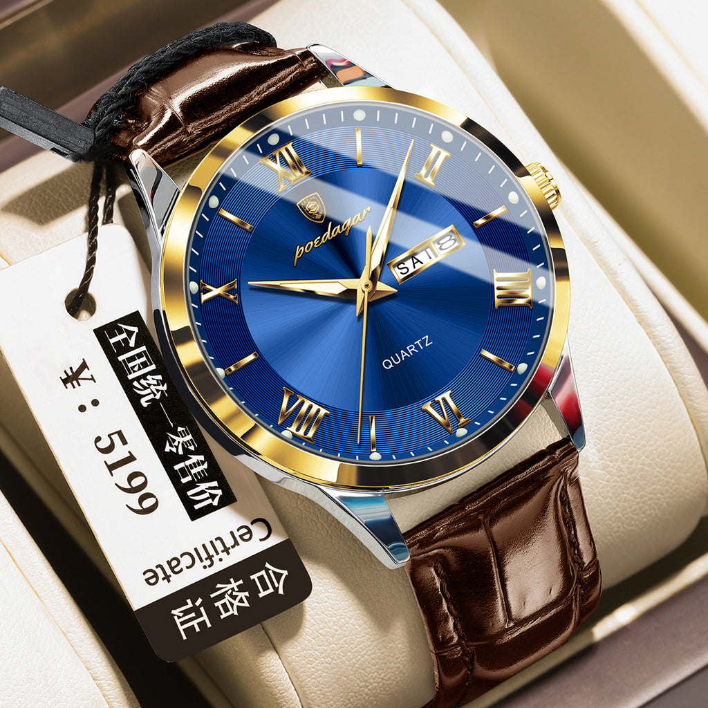 Herren-Armbanduhr mit Kalender und Leuchtzeigern