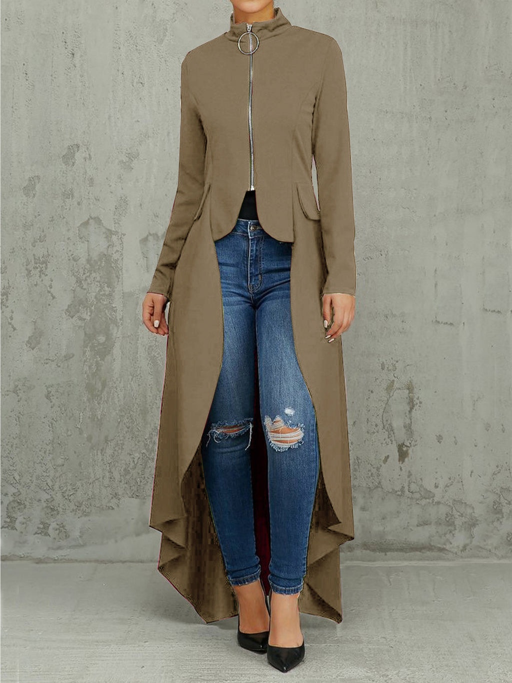 Langärmliges Slim-Fit-Kleid mit Taschen – Bild 6 | LuxeStyle