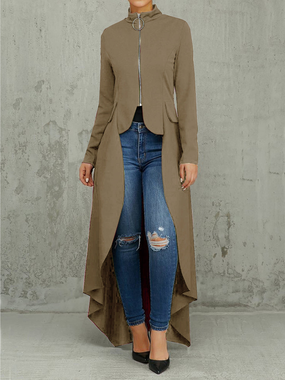 Langärmliges Slim-Fit-Kleid mit Taschen – Bild 6 | LuxeStyle