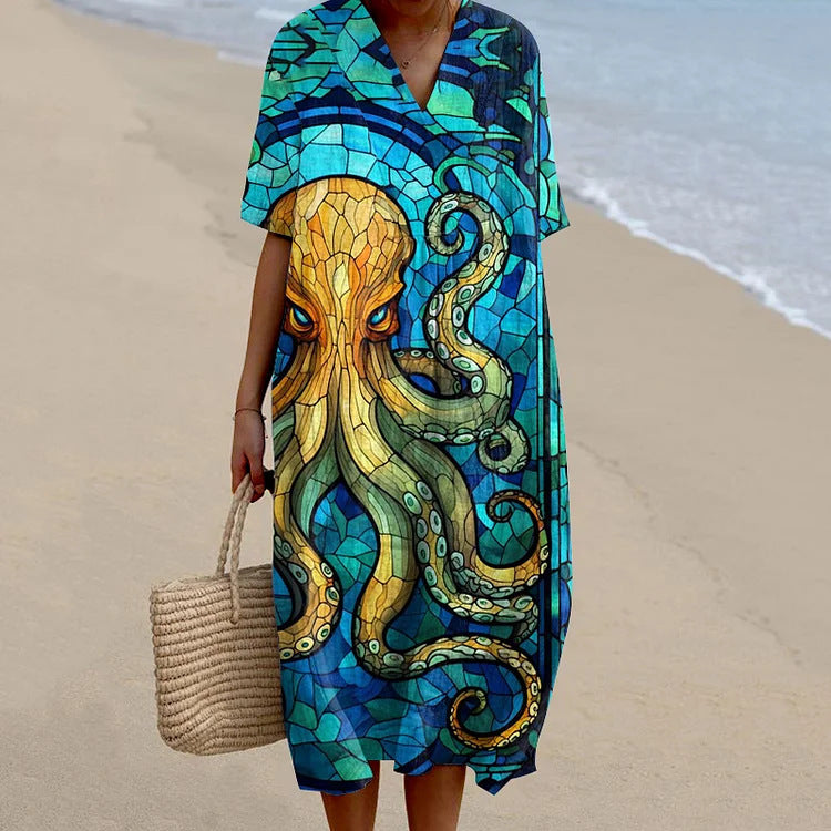Damen Blusenkleid mit Taschen und kurzen Ärmeln