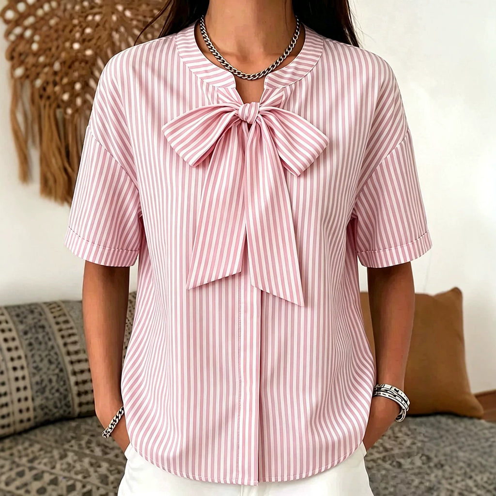 Gestreiftes Kurzarm-Shirt mit Schleife